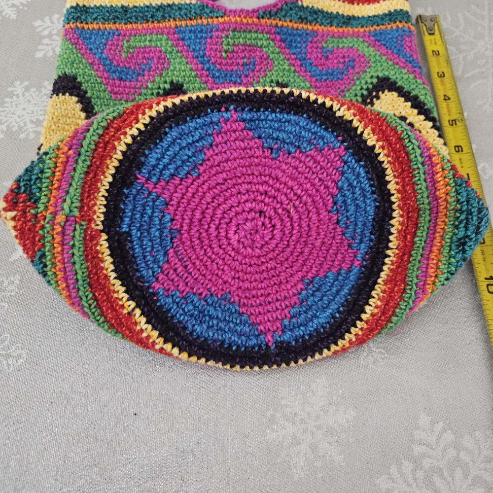 Artisan Bucket Bag Purse Multicolor Crochet Hobo Bag Boho Crossbody Festival - Picture 8 of 9